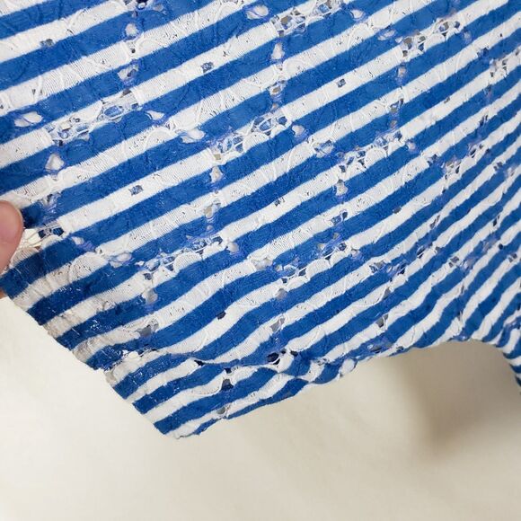 By Anthropologie Nautical Eyelet Shrug Cardigan Womens OS Blue Striped Boxy - Picture 4 of 9